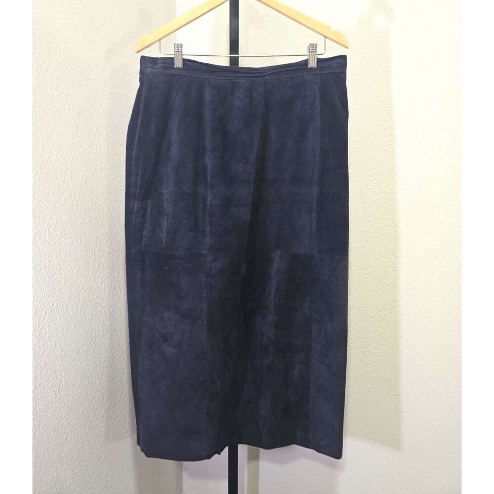 Vtg Midnight Blue Suede Leather Midi Skirt 16 Coastal Cowgirl Western Equestrian